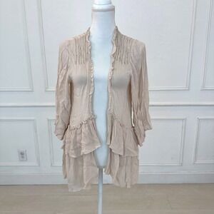 Mia Joy Kids Cream Ruffle Tiered Open Front Cardigan Tunic Top Size 10